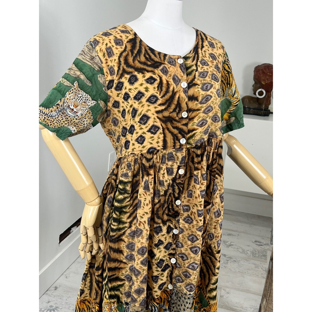 Vintage Novelty Animal Print Button Front Maxi Dress - Picture 2 of 6
